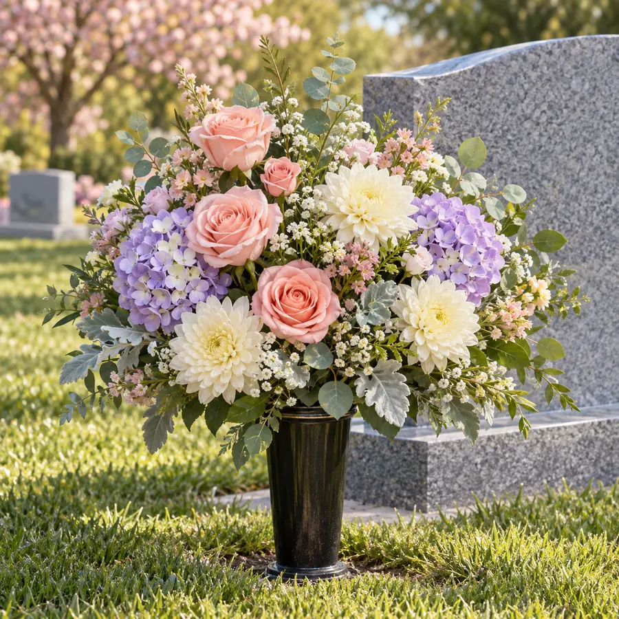 Personal remembrance artificial gravesite floral arrangement example